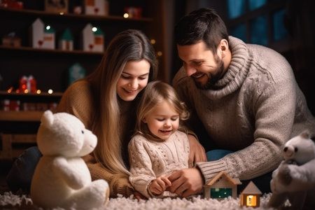 Happy kid playing at home in christmas and new year 2024 holiday comelinessの素材