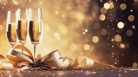 Happy New Year and Christmas holidays background celebration with champagne glasses comelinessの素材