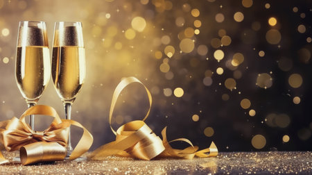 Happy New Year and Christmas holidays background celebration with champagne glasses comelinessの素材