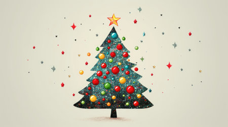 Creative art Christmas tree hand drawing style, for greeting card merry christmas and happy new year, naive children kid art for nursery or elementary school comelinessの素材