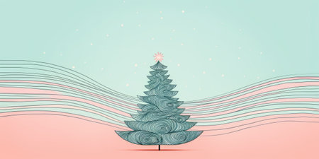 Creative art Christmas tree hand drawing style, for greeting card merry christmas and happy new year, naive children kid art for nursery or elementary school comelinessの素材