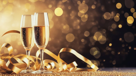 Happy New Year and Christmas holidays background celebration with champagne glasses comelinessの素材