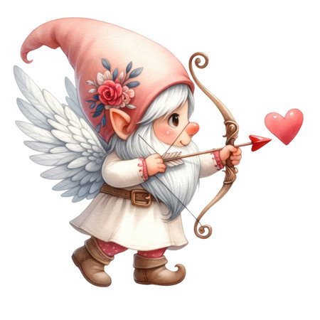 Valentines gnome, love Nordic gnome, Scandinavian gnomes, Watercolor cute valentines day postcard. Vellichor.の素材