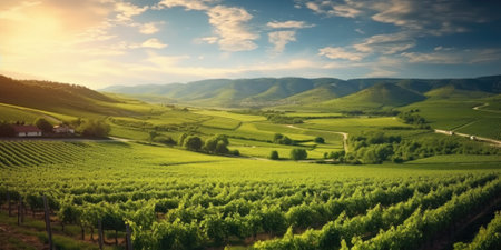 Beautiful landscape of Vineyards in European region in summer season comelinessの素材