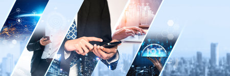 Communication technology , smart connection IOT and people network technology concept. People using...