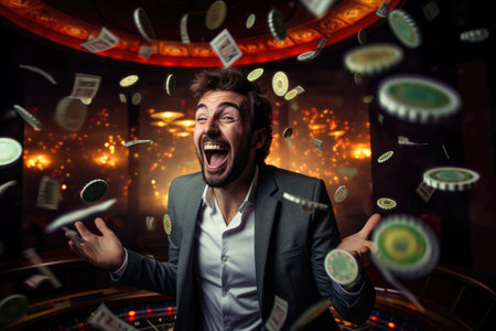 Lucky person win big jackpot from gambling in casino in concept of luck, betting and casino entertainment comelinessの素材