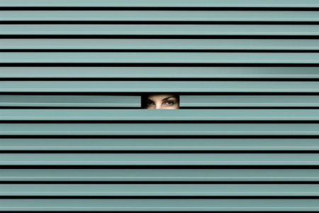 Scary eye peek out of strip lines abstract concept of unhappy vision minimal comelinessの素材