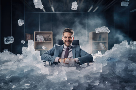 Calm happy and relax businessman in frost office room comelinessの素材
