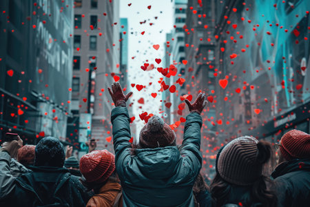 people on the street celebrate valentines day with love and joy pragmaの素材
