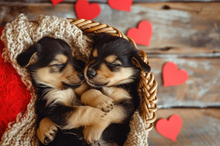 Cute puppy couple in love on valentines day Pragmaの素材