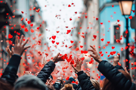 people on the street celebrate valentines day with love and joy pragmaの素材