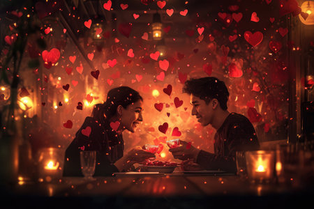 romantic couple giving valentines day gift of pragma love on valentine festivalの素材