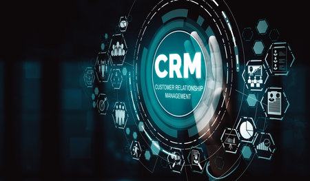 CRM Customer Relationship Management for business sales marketing system concept presented in futuristic graphic interface of service application to support CRM database analysis. udsの写真素材