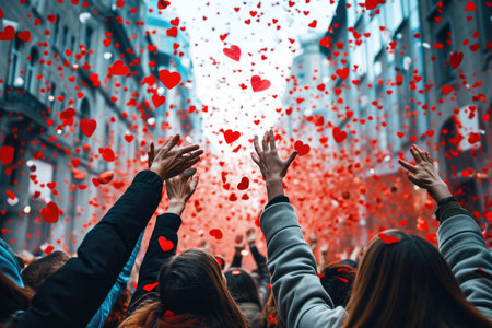 people on the street celebrate valentines day with love and joy pragmaの素材
