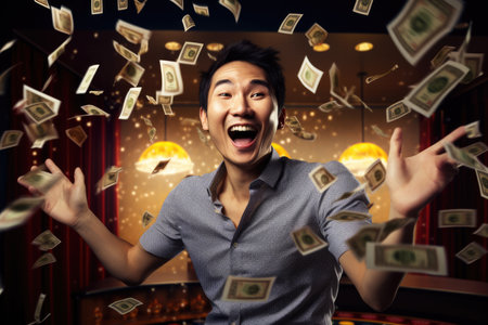 Lucky person win big jackpot from gambling in casino in concept of luck, betting and casino entertainment comelinessの素材