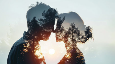 young couple in love , beautiful nature background , valentines day pragmaの素材