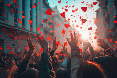people on the street celebrate valentines day with love and joy pragmaの素材