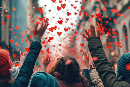 people on the street celebrate valentines day with love and joy pragmaの素材