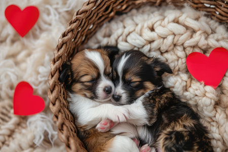 Cute puppy couple in love on valentines day Pragmaの素材
