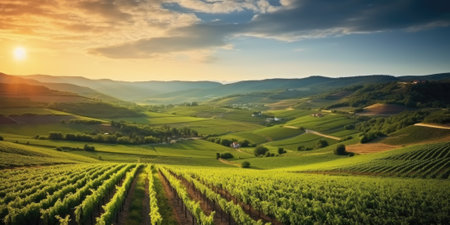 Beautiful landscape of Vineyards in European region in summer season comelinessの素材