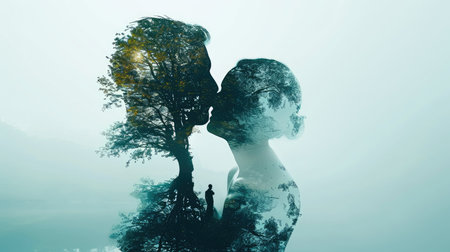 young couple in love , beautiful nature background , valentines day pragmaの素材