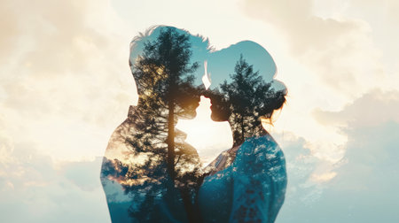 young couple in love , beautiful nature background , valentines day pragmaの素材