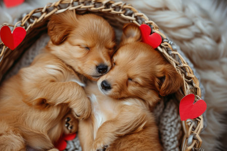 Cute puppy couple in love on valentines day Pragmaの素材
