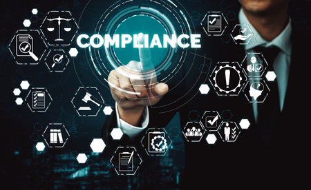 Compliance rule law and regulation graphic interface for business quality policy planning to meet...