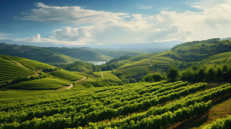 Beautiful landscape of Vineyards in European region in summer season comelinessの素材