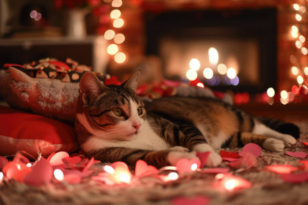 A couple of happy kittens cats together in a cozy room. Kittens loving each other. Adorable cat hugs for Valentines Day. pragmaの素材