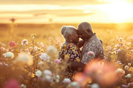beautiful romance of lovers on valentines day in nature outdoors embracing with affection pragma . african american black people .の素材