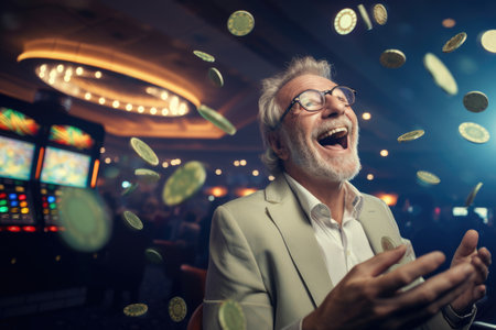 Lucky person win big jackpot from gambling in casino in concept of luck, betting and casino entertainment comelinessの素材