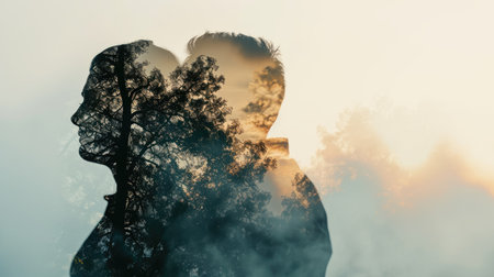 young couple in love , beautiful nature background , valentines day pragmaの素材