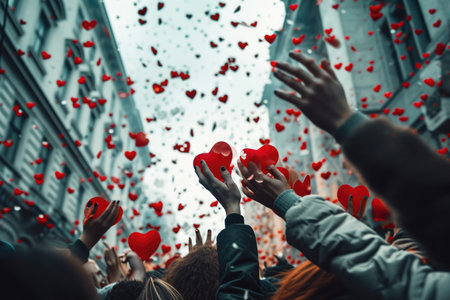 people on the street celebrate valentines day with love and joy pragmaの素材