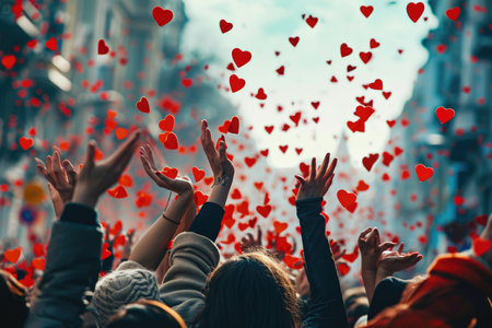 people on the street celebrate valentines day with love and joy pragmaの素材