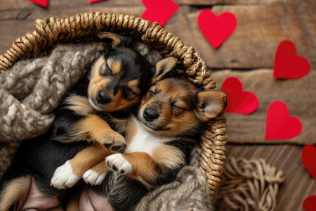Cute puppy couple in love on valentines day Pragmaの素材