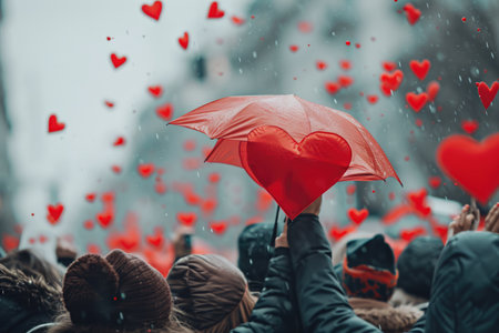 people on the street celebrate valentines day with love and joy pragmaの素材