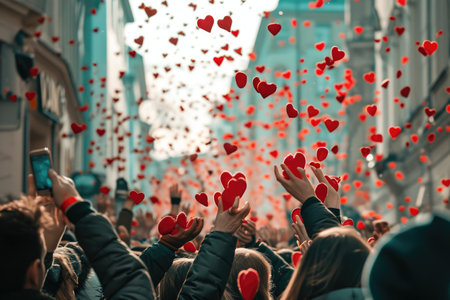 people on the street celebrate valentines day with love and joy pragmaの素材