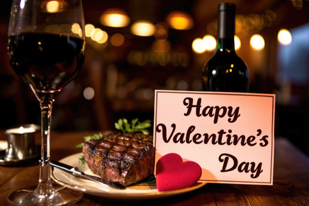 Valentines Day supreme luxurious dinner of steak and wine in restaurant pragmaの素材