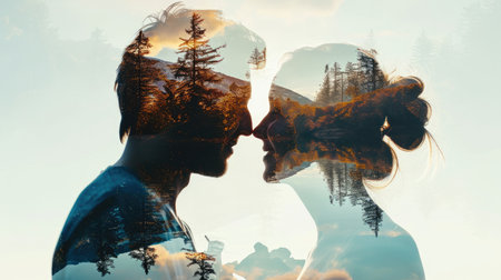 young couple in love , beautiful nature background , valentines day pragmaの素材