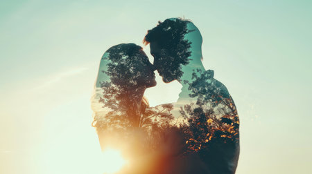 young couple in love , beautiful nature background , valentines day pragmaの素材