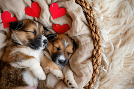Cute puppy couple in love on valentines day Pragmaの素材