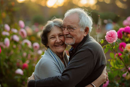 beautiful romance of lovers on valentines day in nature outdoors embracing with affection pragmaの素材