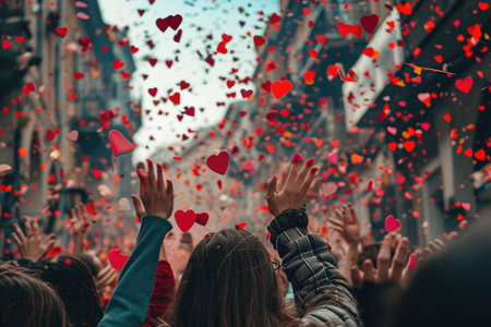 people on the street celebrate valentines day with love and joy pragmaの素材