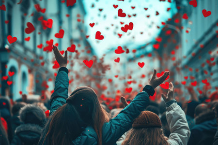 people on the street celebrate valentines day with love and joy pragmaの素材