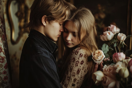 romantic lovers give each other love by comfort hug and embrace pragmaの素材