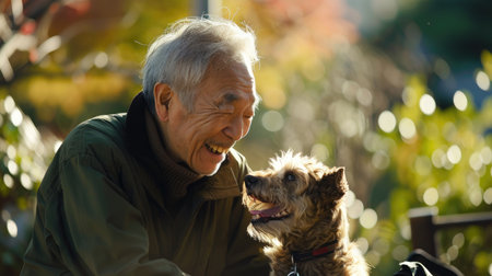 playful dog and its owner in nature outdoor , healthy lifestyle pragmaの素材