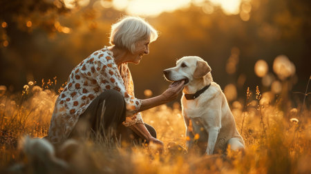 playful dog and its owner in nature outdoor , healthy lifestyle pragmaの素材