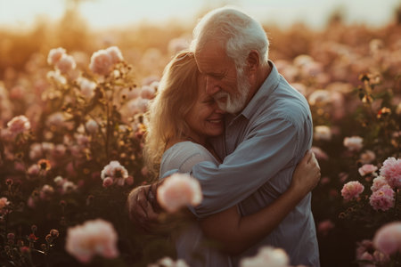 beautiful romance of lovers on valentines day in nature outdoors embracing with affection pragmaの素材