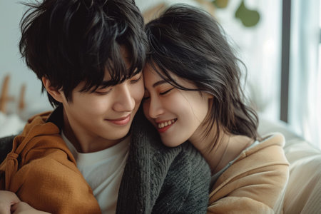 romantic lovers give each other love by comfort hug and embrace pragmaの素材